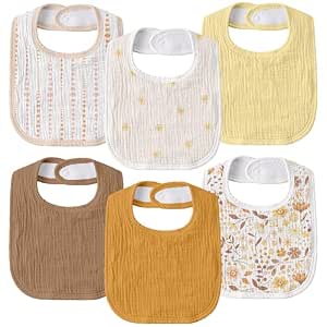 GLLQUEN BABY Muslin Drool Bibs for Boys Girls 6 Pack, Adjustable Baby Bibs for Drooling and... image