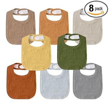 GLLQUEN BABY Muslin Drool Bibs for Boys Girls 8 Pack, Adjustable Baby Bibs for Drooling and... image
