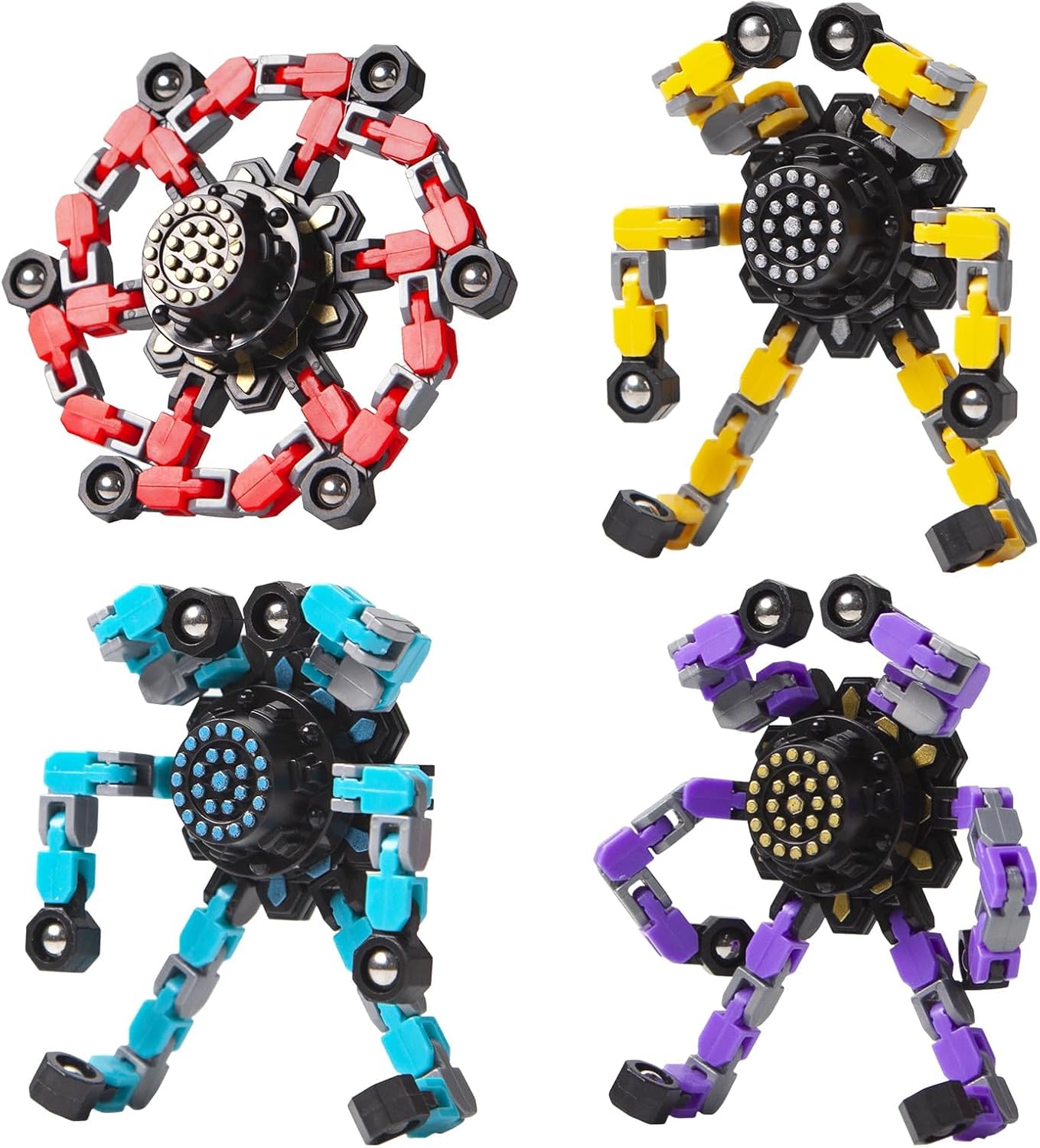 Gokeey Transformable Fidget Spinners Toys 4 Pcs for Kids and Adults Stress Relief Sensory...