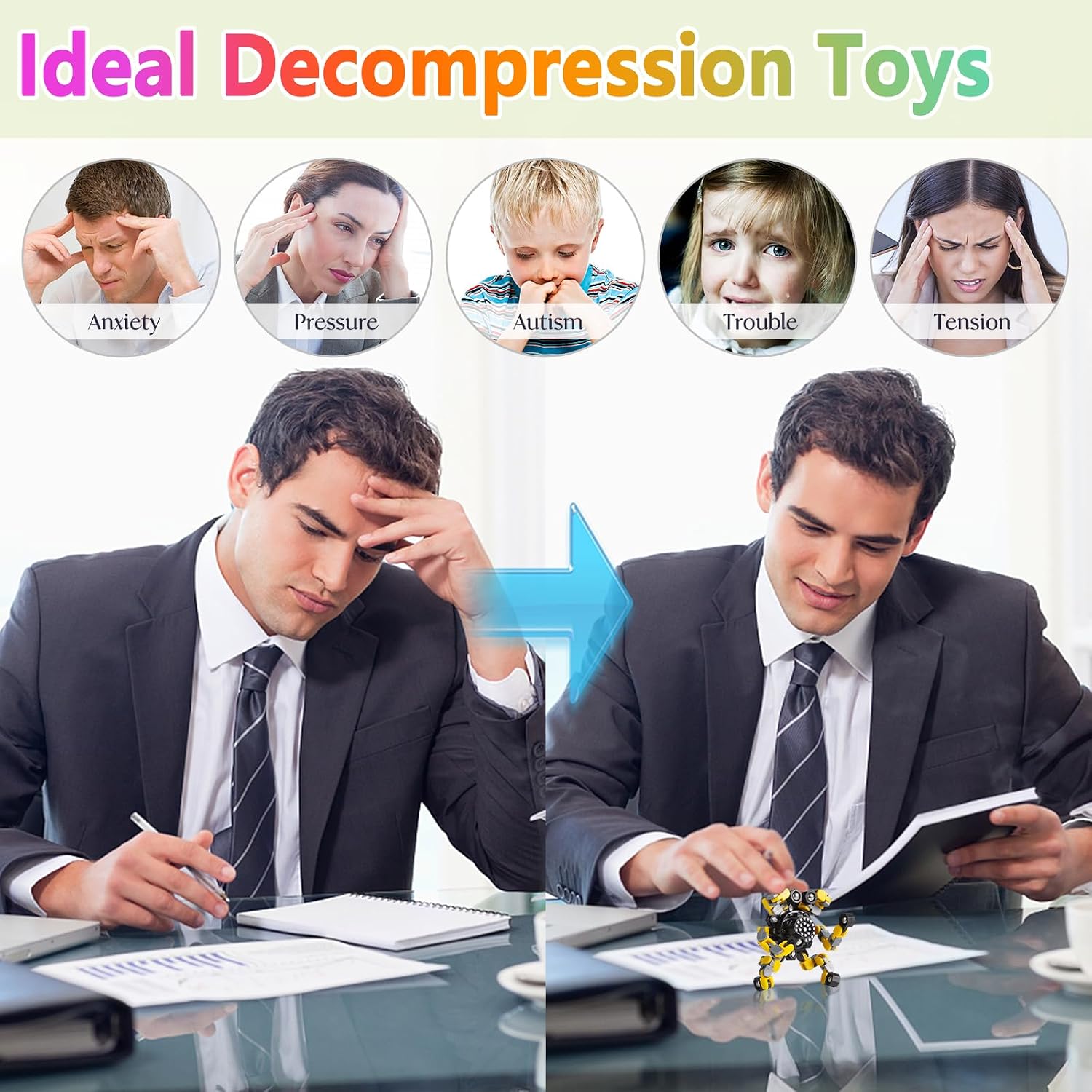 Gokeey Transformable Fidget Spinners Toys 4 Pcs for Kids and Adults Stress Relief Sensory... image