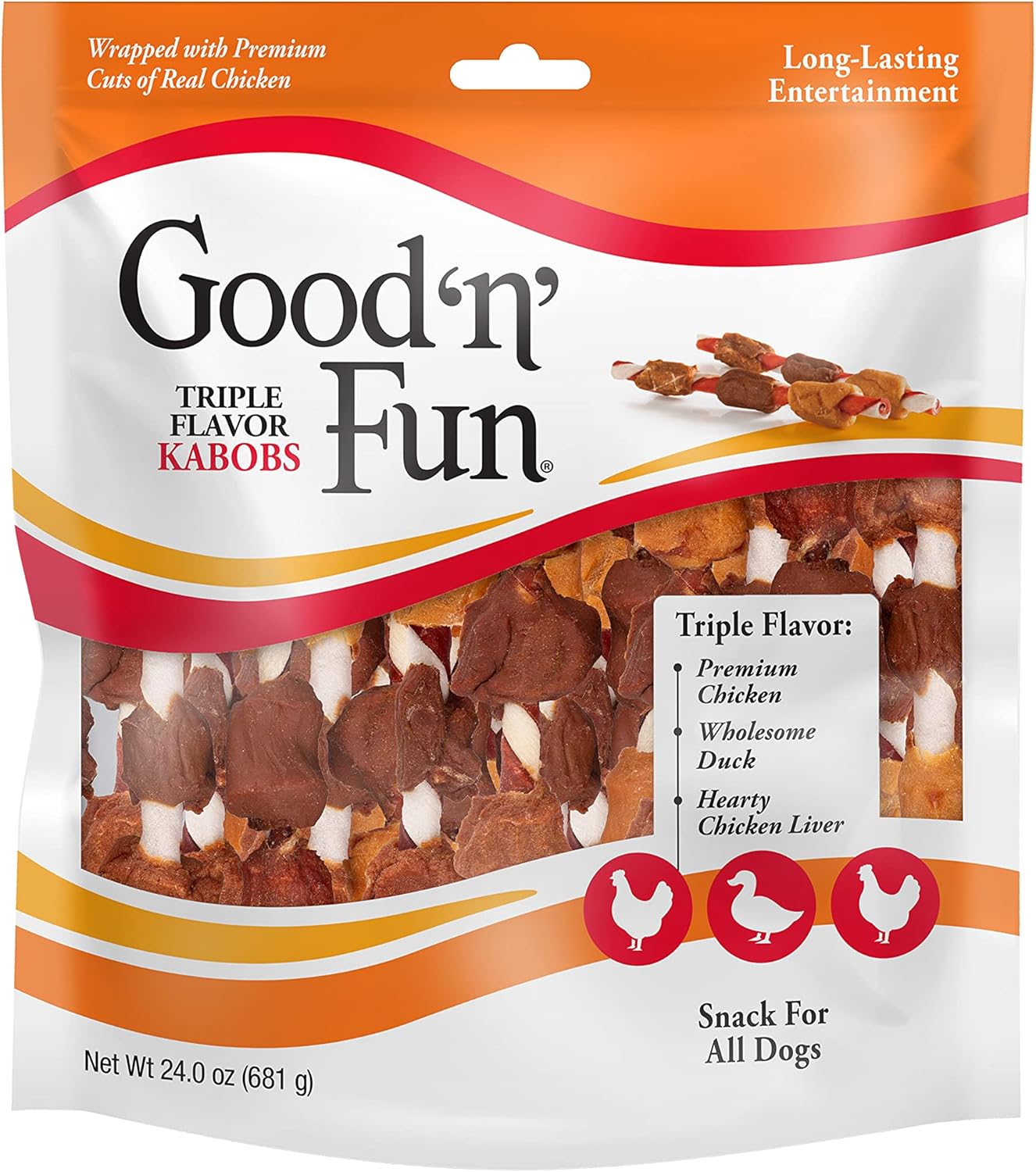 Good 'n' Fun Kabobs Long-Lasting Dog Treat, With Real Proteins, Beef Hide and Premium...
