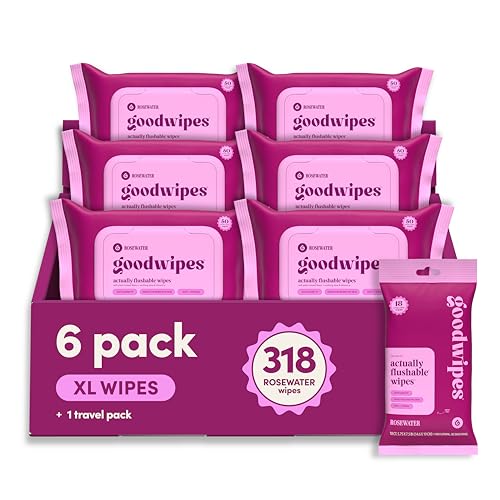 goodwipes Flushable Wipes for Adults - Rosewater Butt Wipes for Women & Men, Septic Safe...
