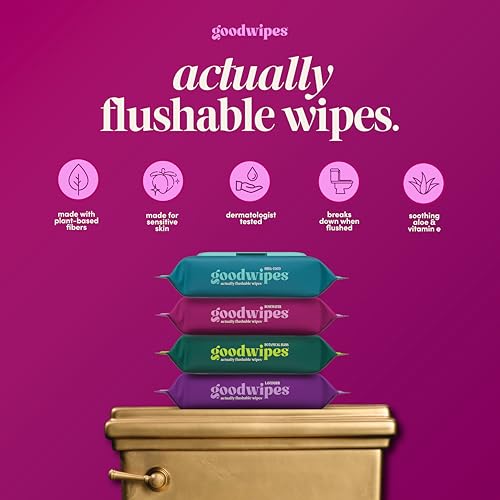 goodwipes Flushable Wipes for Adults - Rosewater Butt Wipes for Women & Men, Septic Safe... image