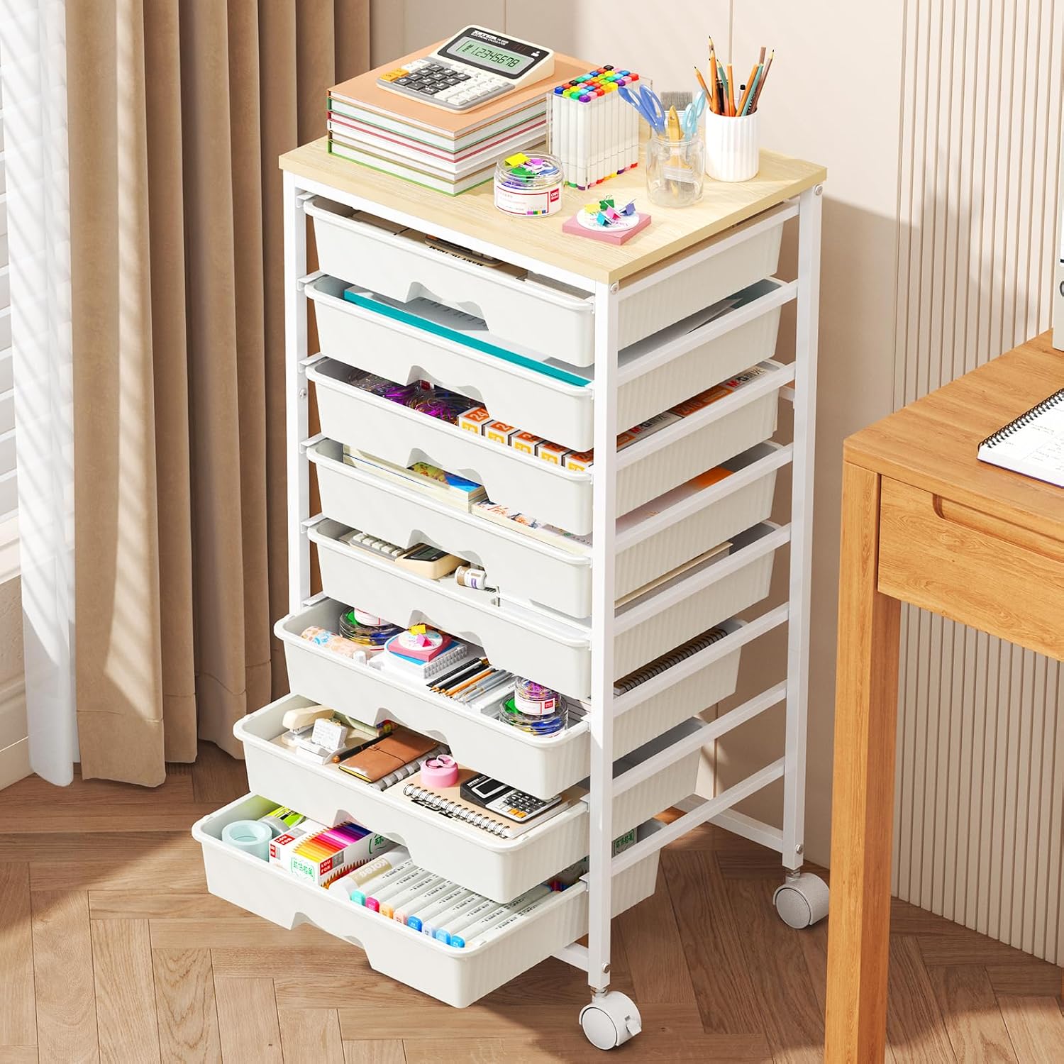 Goovilla Rolling Cart with Drawers, Utility Cart Organizer With 8 Removable Drawers and...
