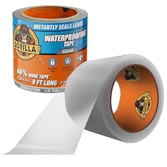 Gorilla Waterproof Patch & Seal Tape, Clear Tape, 4" x 8' (Pack of 1) - Permanent Weather...