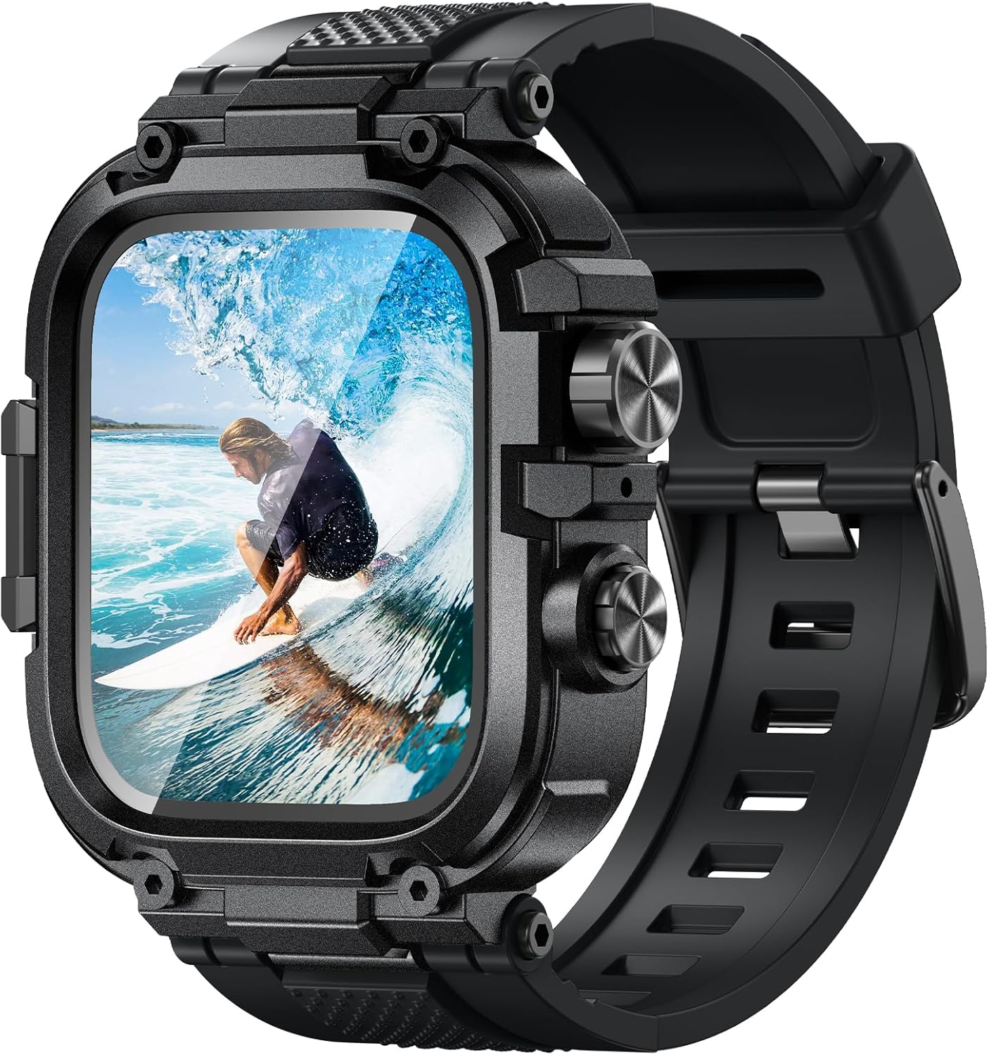Goton IP68 Waterproof Rugged Band for Apple Watch 46mm/45mm/44mm with Case build-in Screen...