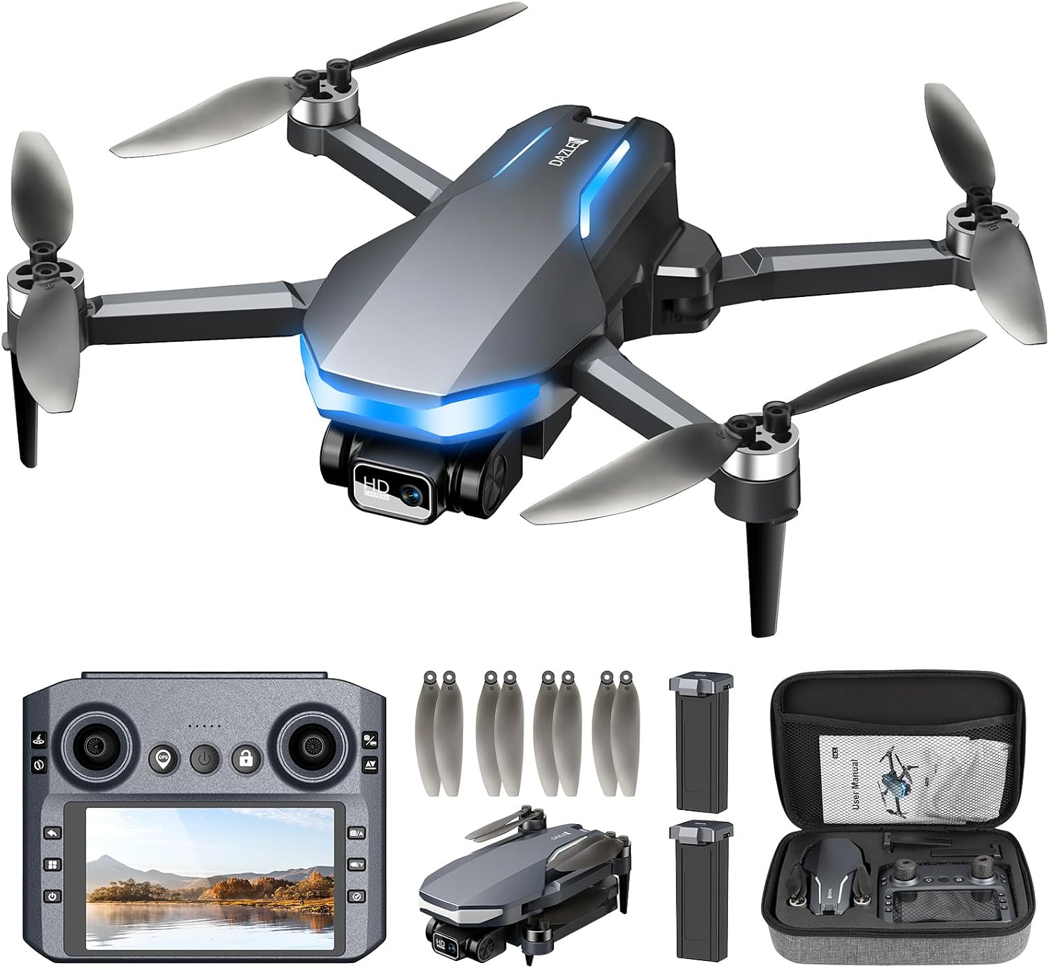 GPS Drone with Camera for Adults, 2K FPV Drone with 4.5" Screen Remote Controller, Brushless...