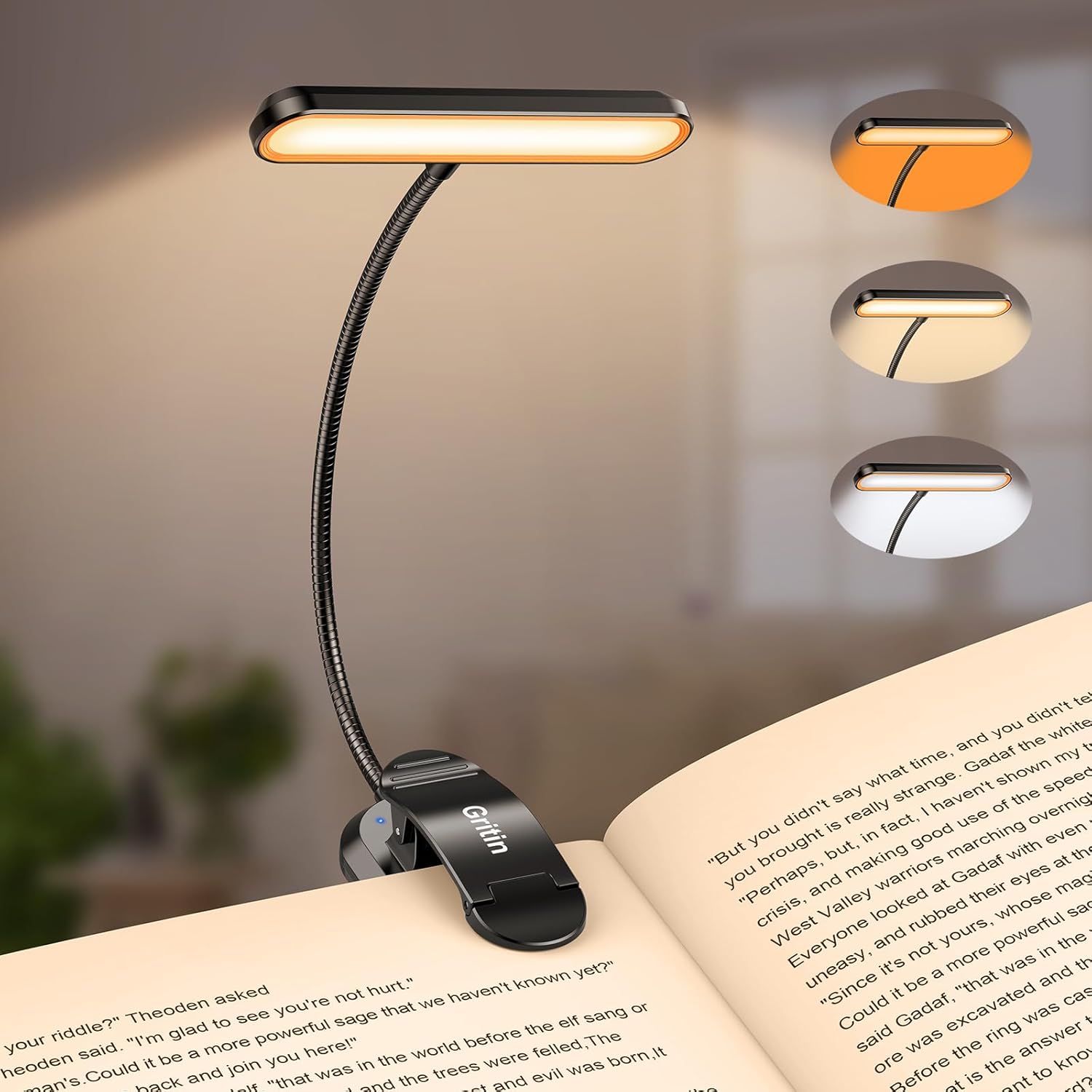 Gritin Rechargeable Book Light for Reading in Bed with 19 LED &Memory Function-Eye Caring 3...