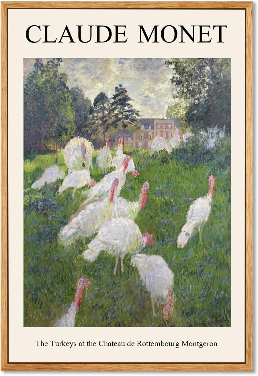 Gufro Monet Framed Wall Art The Turkeys Animal Landscape Oil Paintings Reproduction Canvas...