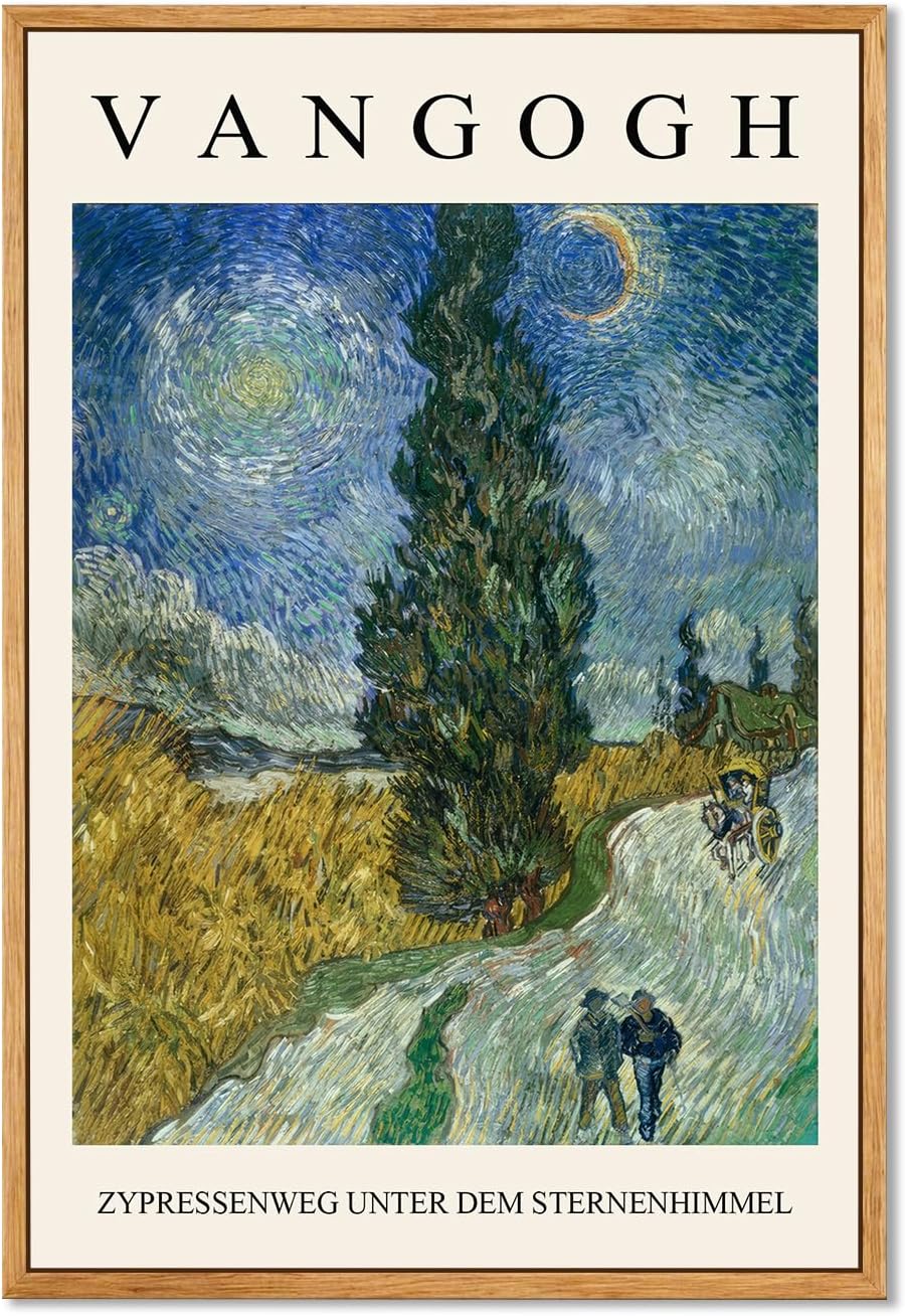 Gufro Van Gogh Framed Wall Art Sternenhimmel Oil Painting Blue Landscape Print Poster Modern...