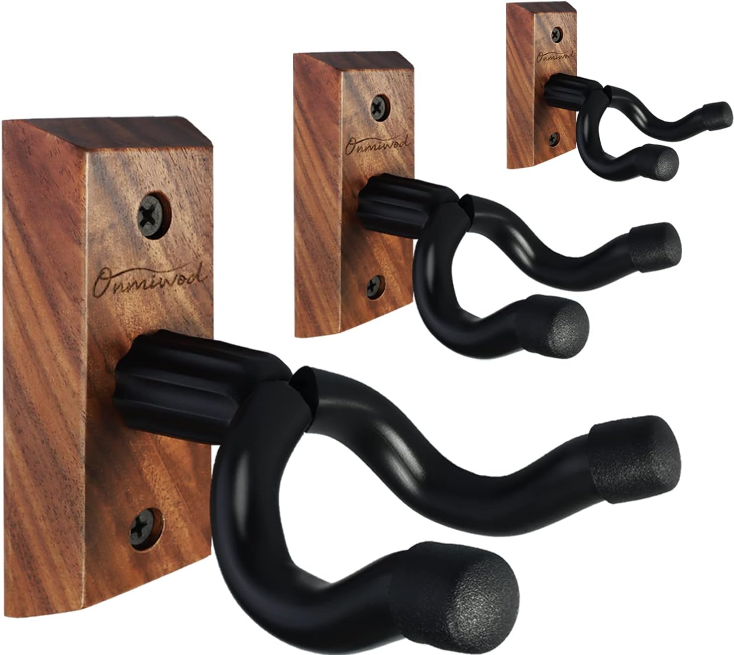 Guitar Wall Mount 3 Pack, Black Walnut Wood Guitar Hanger, U-Shaped Guitar Wall Hanger...