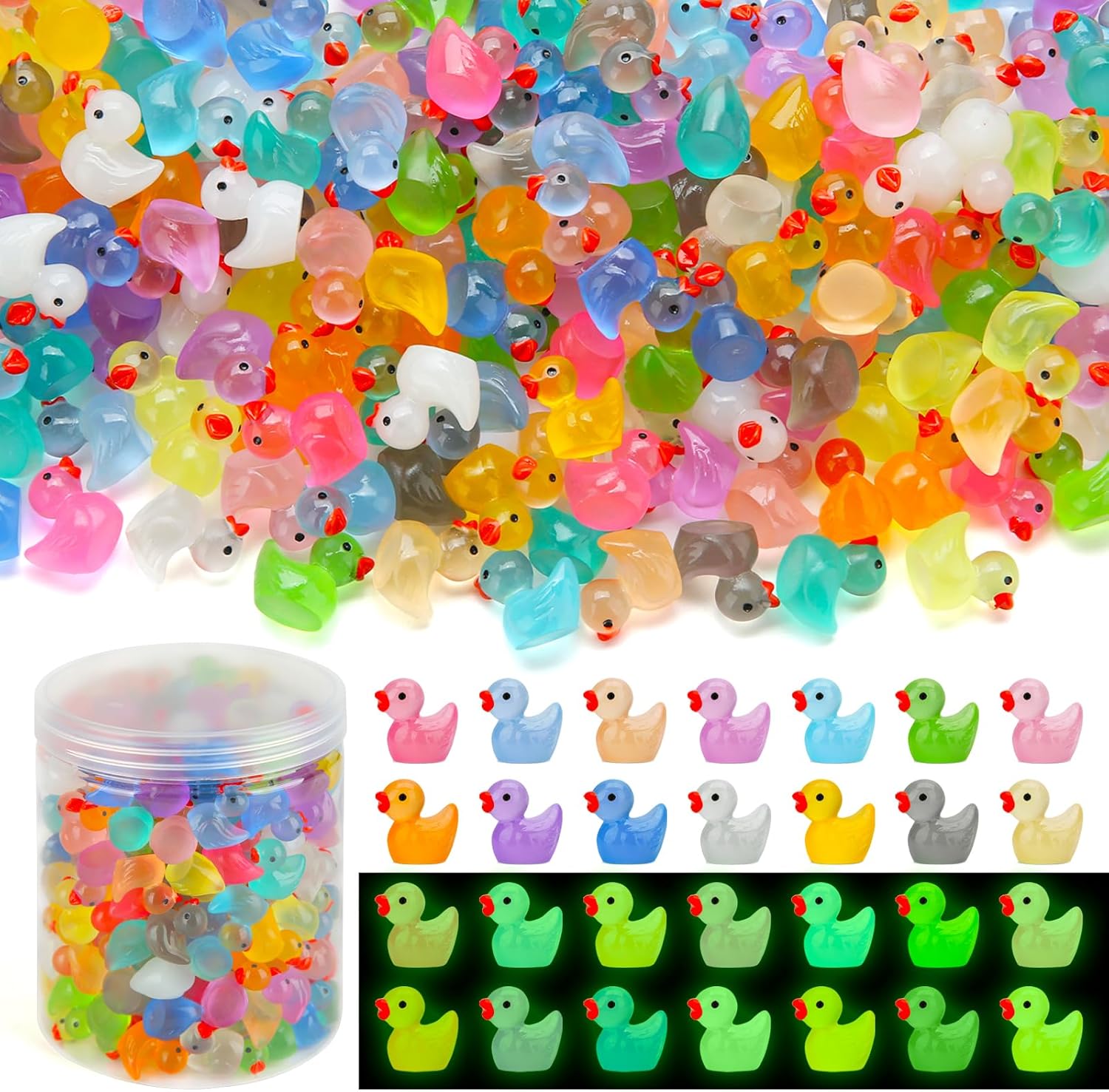 GWAHSA 240pcs Luminous Mini Resin Ducks, Tiny Animals Bulk Glow in The Dark Small Plastic...