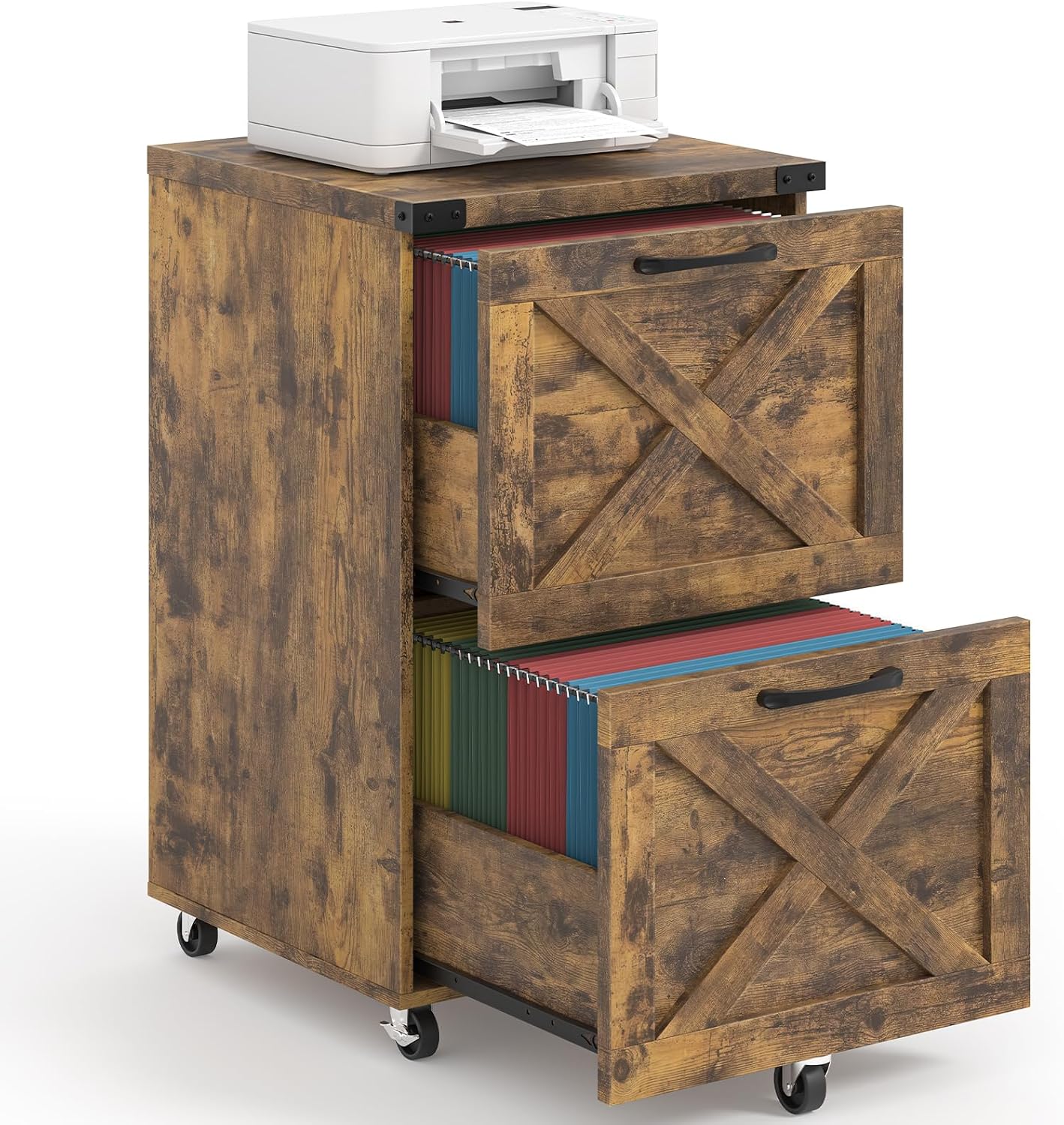 Halitaa 2 Drawer Small File Cabinet with Wheels, Farmhouse Vertical Filing Cabinet Fits A4...