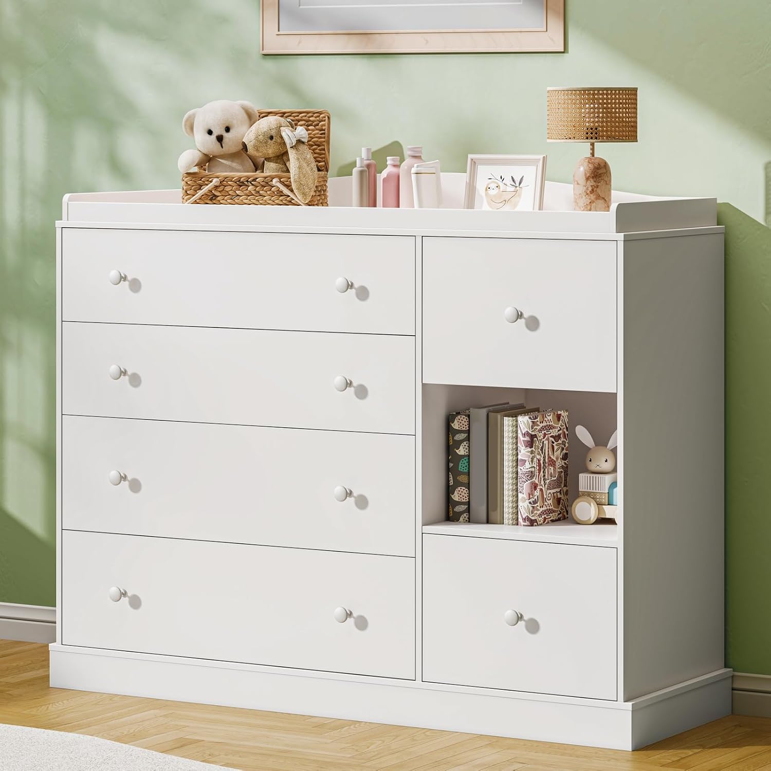 Halitaa Kids Dresser Cabinet with 6 Drawers, Changing Table for Nursery with Shelf...