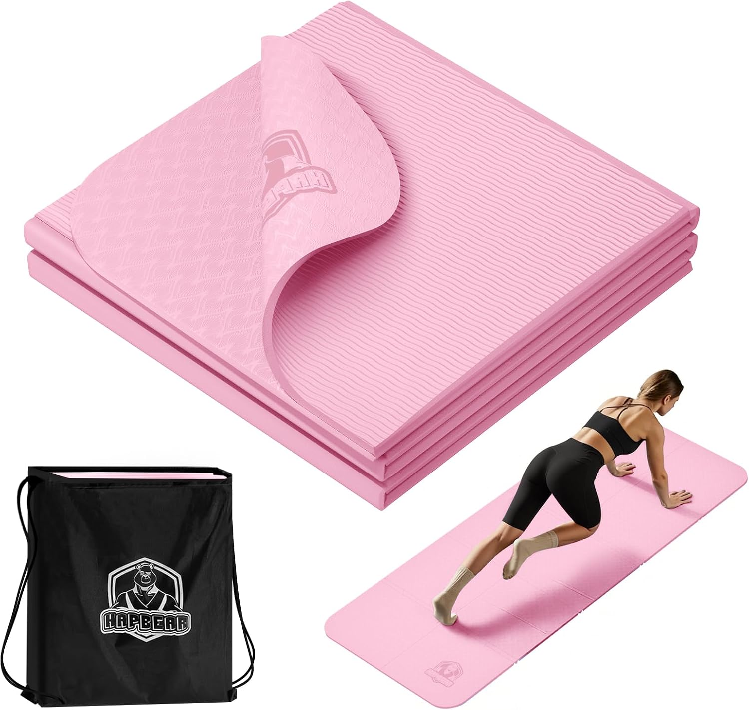 HAPBEAR Foldable Yoga Mat - 72"x24"x0.24" (6mm), Non-Slip TPE Exercise Mat for Home Workout...