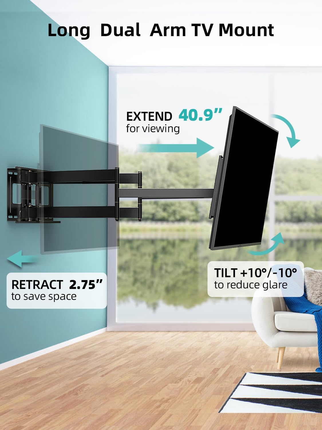 HCMOUNTING 40.9” Long Arm Full Motion TV Wall Mount for 42–95 Inch TVs up to 179 lbs... image