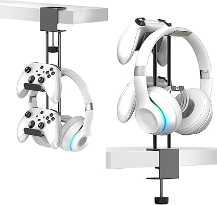 Headphone Stand with Controller Holder, Aluminum Under Desk Clamp Headset and Controller...
