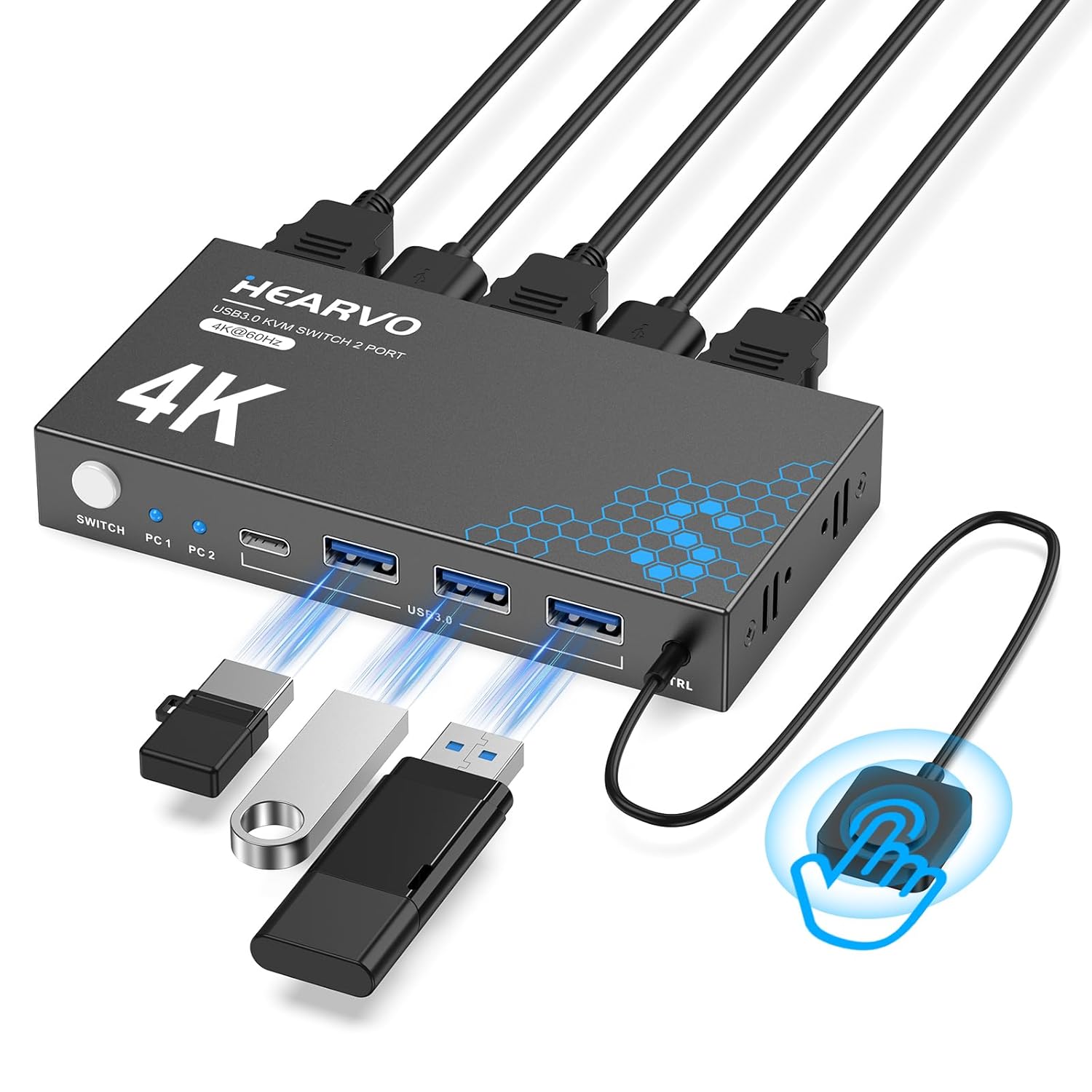 Hearvo USB 3.0 HDMI KVM Switch 1 Monitors 2 Computers, 4K@60Hz KVM Switches for 2 Computers...