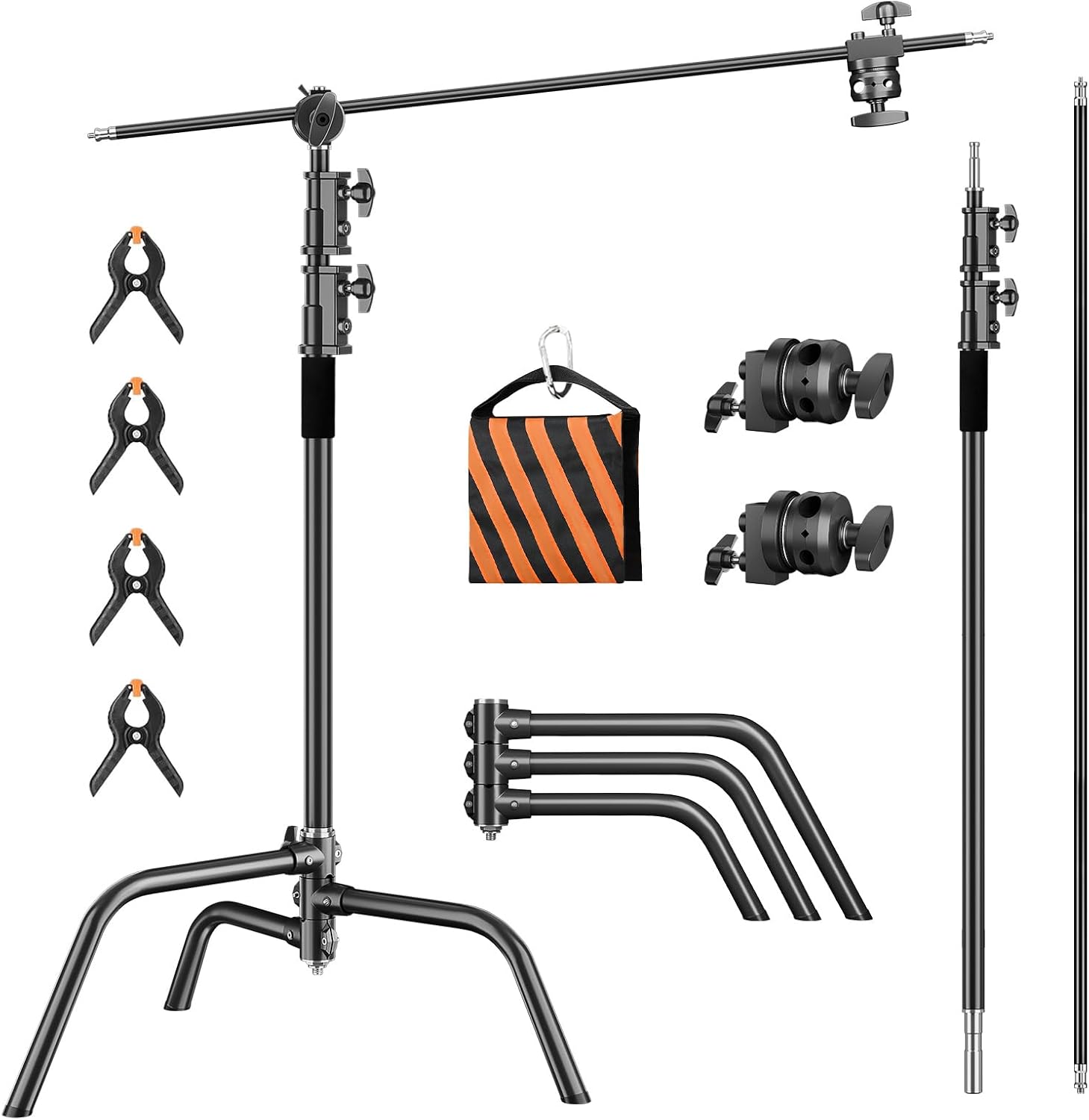 Heavy Duty C Stand 6.9ft/210cm with Holding Arm Sandbag Grip Head Stainless Steel...