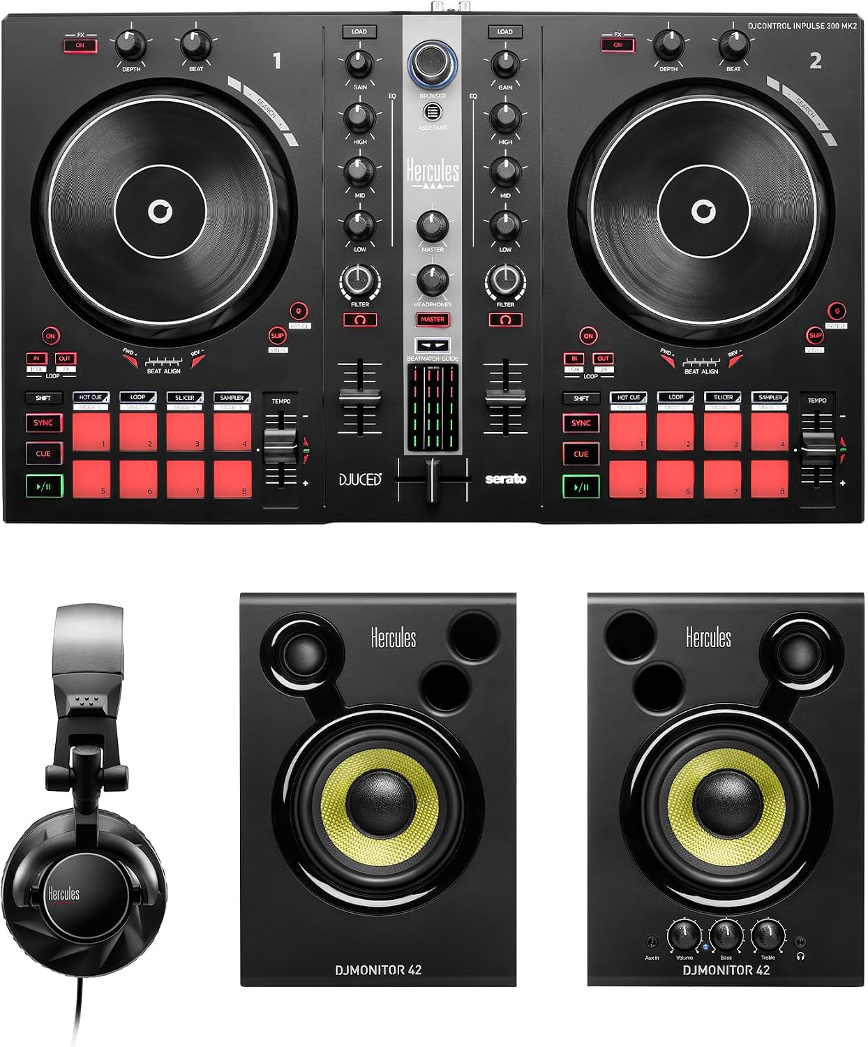 Hercules DJ Essentials Kit, All in One DJ Controller for Beginners Starter Kit with...