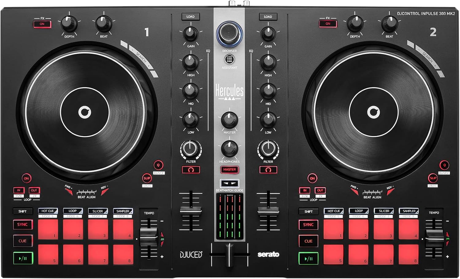 Hercules DJControl Inpulse 300 MK2 USB DJ Controller – Beginner DJ Set, 2-Deck Mixer with...