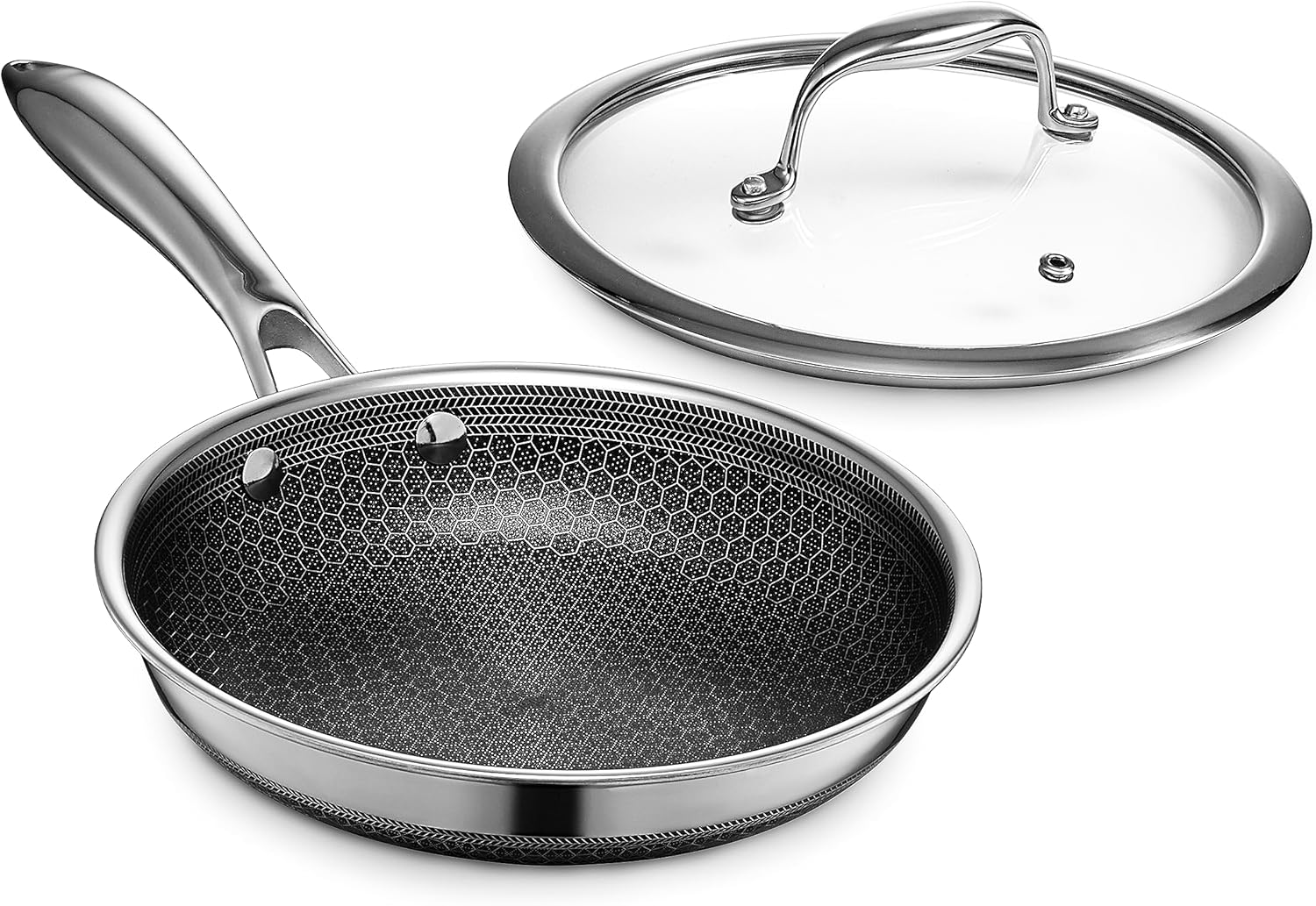 HexClad 8 Inch Hybrid Nonstick Frying Pan with Lid, Stay-Cool Handle, Dishwasher and Oven...