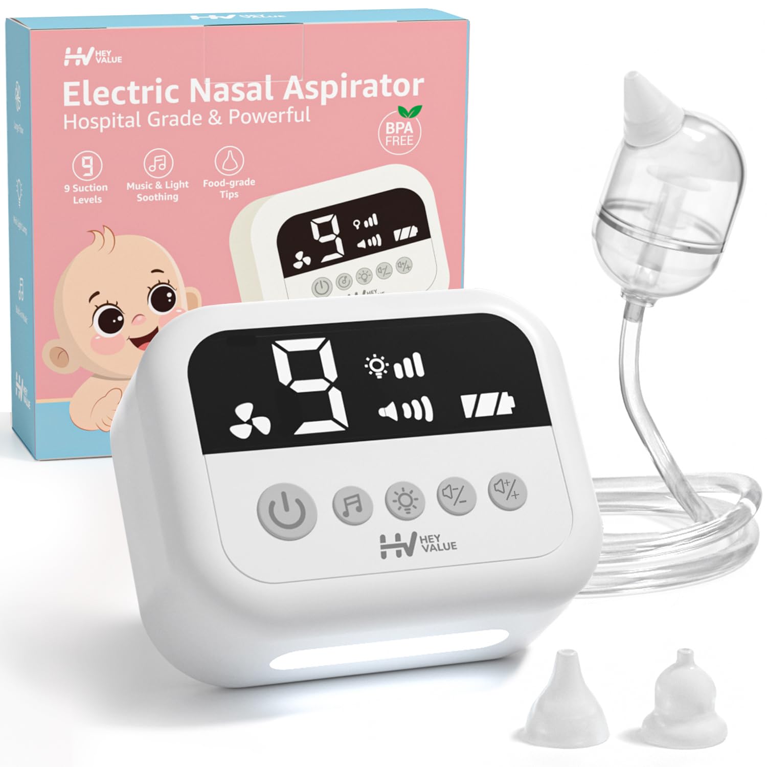 HEYVALUE Nasal Aspirator for Baby, Hospital Grade Nose Sucker with 9 Levels Suction, Night...