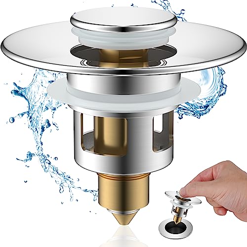 Hibbent Upgraded 3 in 1 Bathroom Sink Drain Strainer, Universal Pop Up Stopper with... image