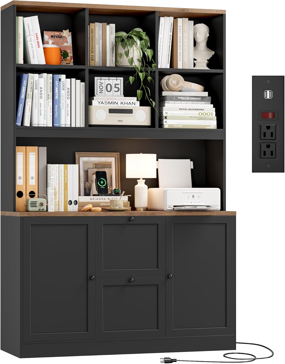 HIFIT 72'' Tall File Bookcase with Power Outlet & Printer Stand, 2 Drawer Filing Cabinets...