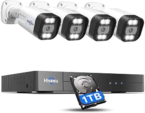 Hiseeu 4K PoE Security Camera System, 8CH NVR 4Pcs 5MP Wired Outdoor IP Cameras, Night...