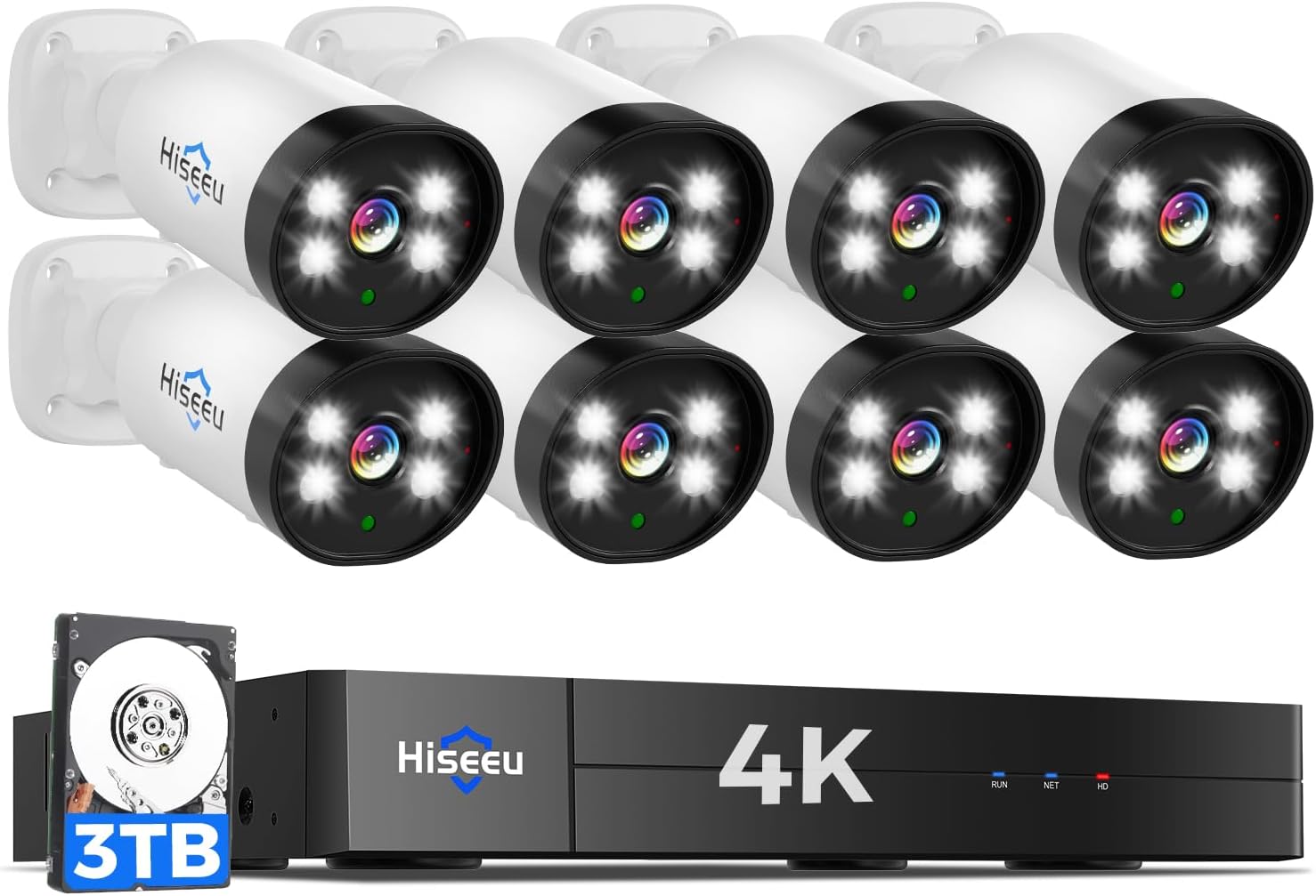 Hiseeu 4K Wired Security Camera System with Audio,Smart Color Night Vision,3TB Hard Drive,AI...