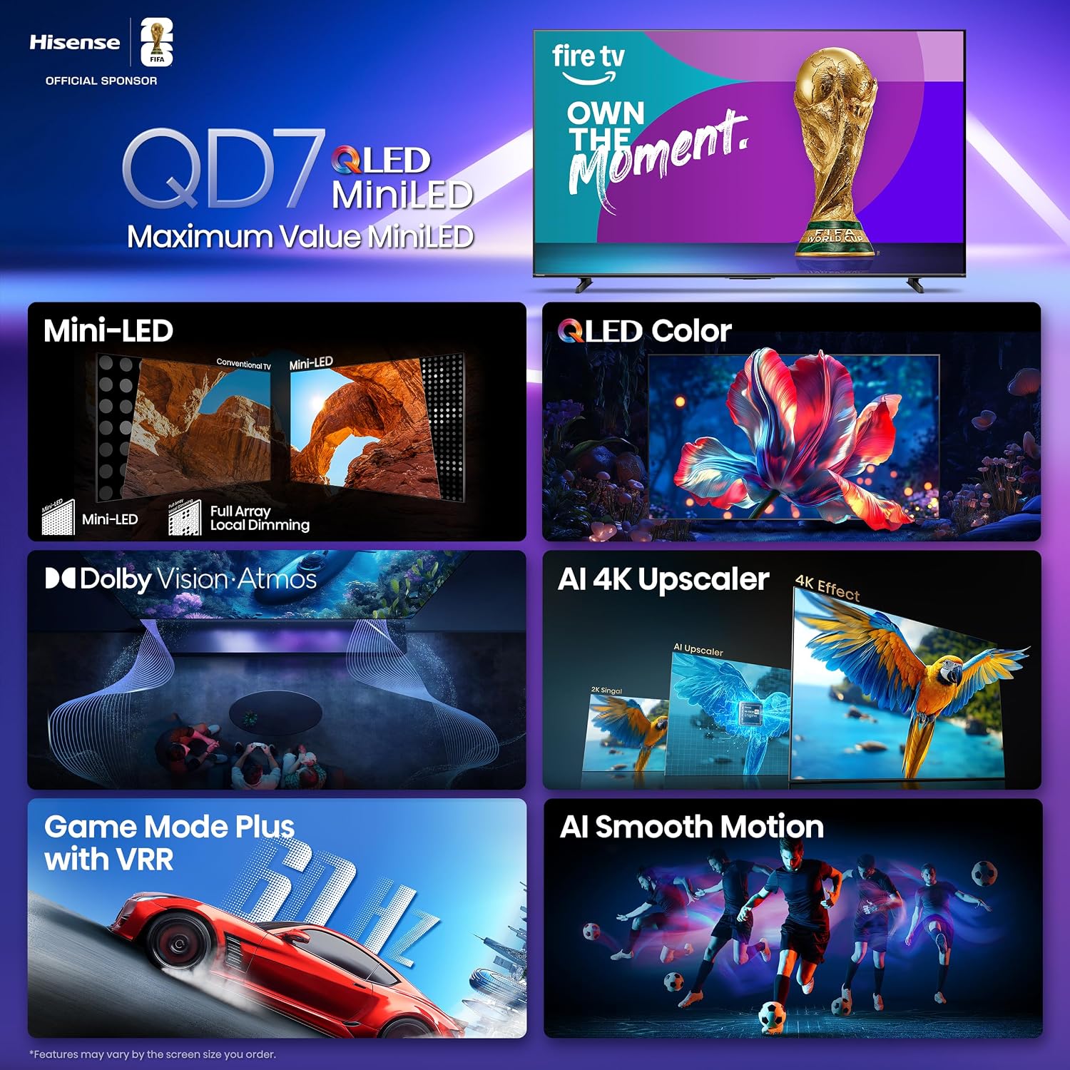 Hisense 65" Class QD7 Series Mini-LED 4K UHD Smart Fire TV (65QD7QF, 2025 Model) - QLED... image