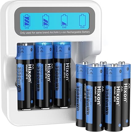 Hixon Rechargeable AA Batteries and LCD Charger,8x3500mWh Rechargeable AA Lithium 1.5V...