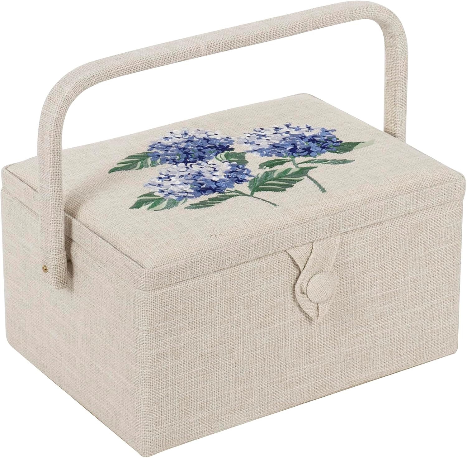 Hobby Gift Medium Sewing Box Organiser, Fabric Covered Storage Box with Handle, Internal...