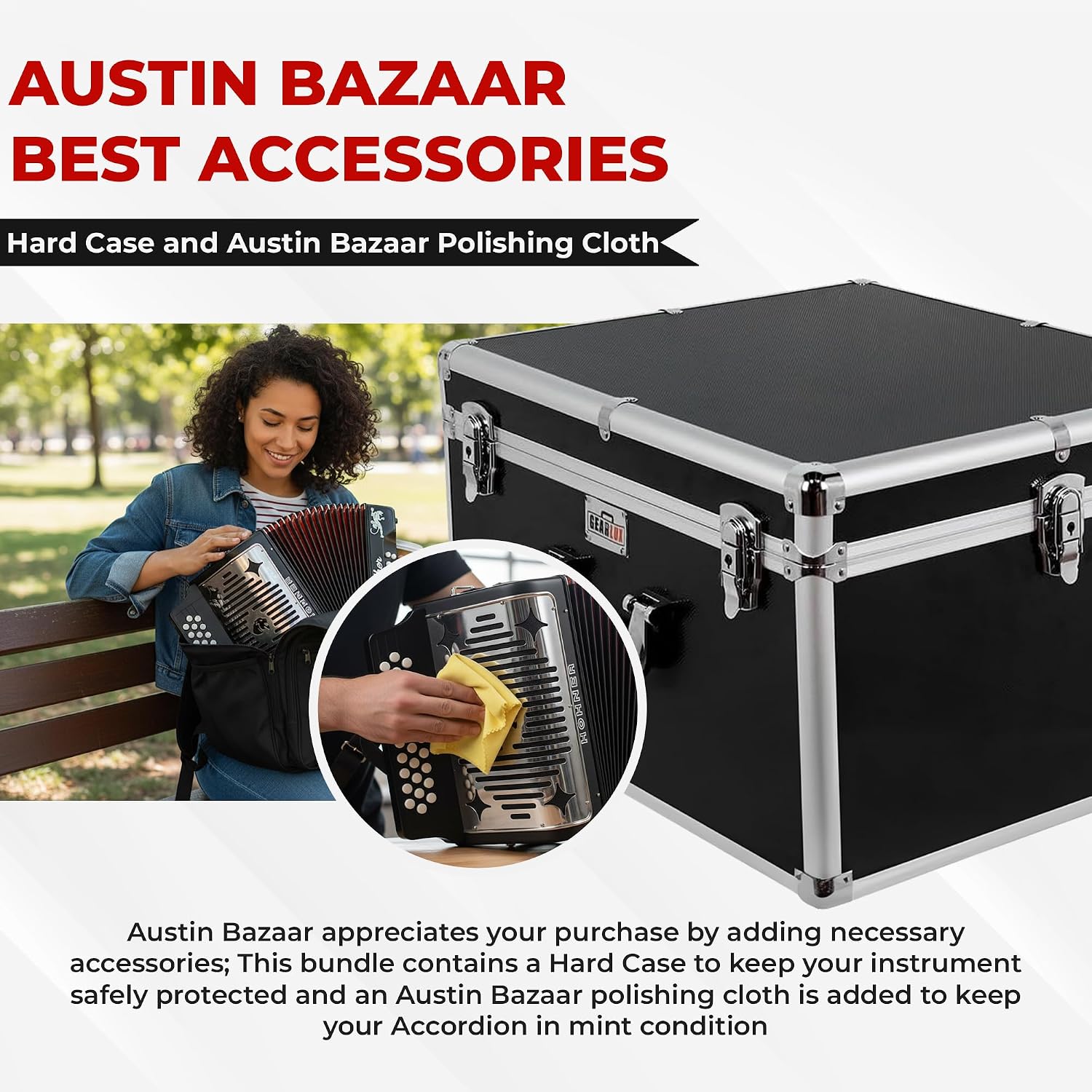 Hohner Panther Diatonic Accordion - Keys F/Bb/Eb Bundle with Hard Case and Austin Bazaar...