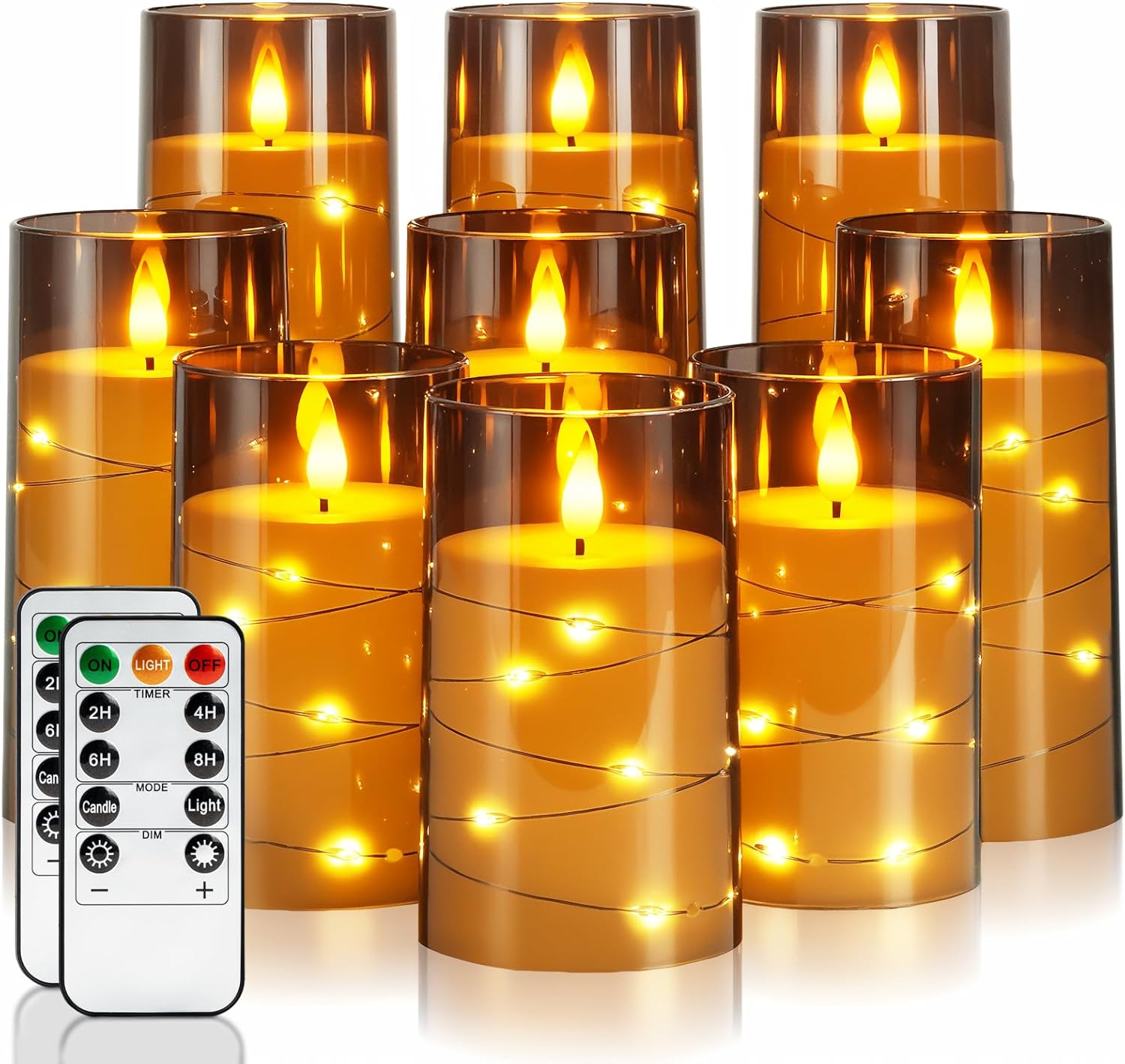 Homemory 9 Pcs Flameless Candles with Embedded Star String Fairy Lights, Battery Operated...