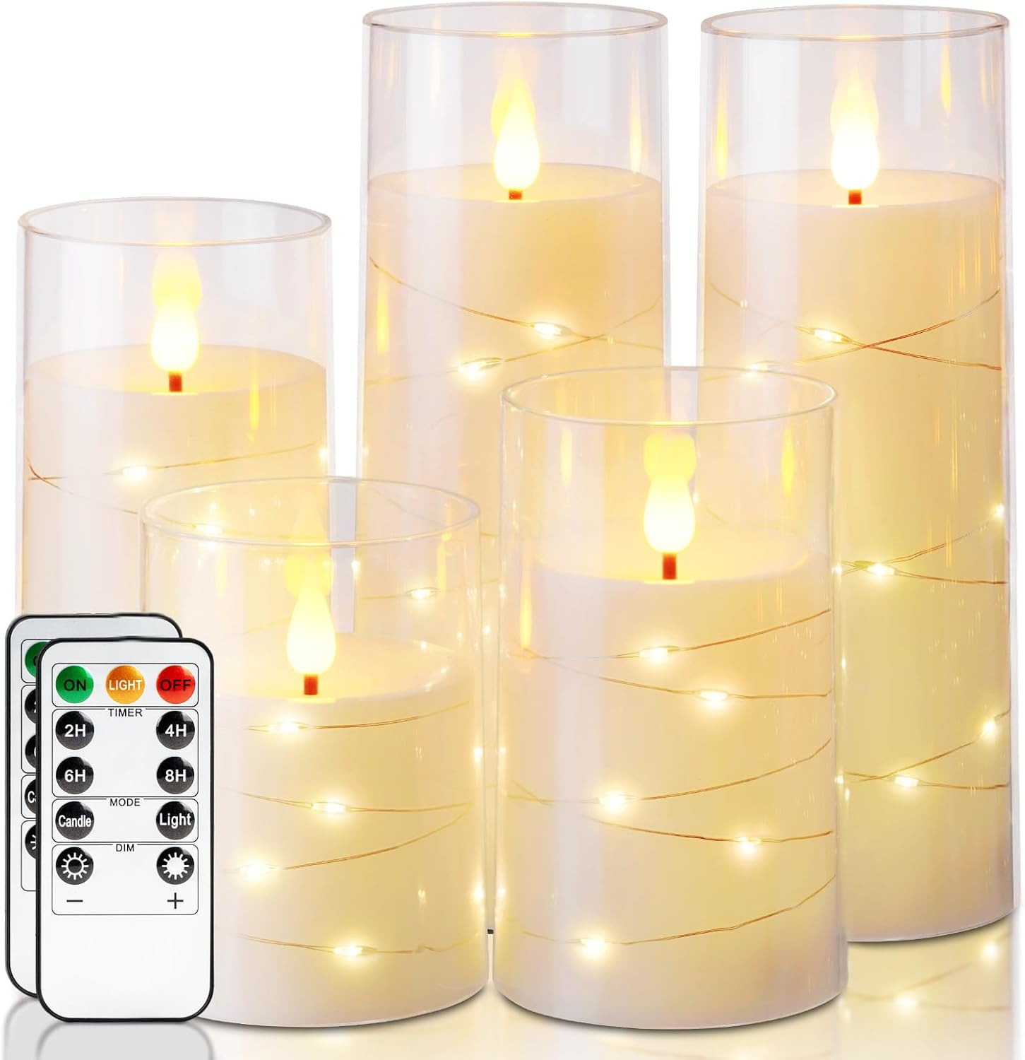 Homemory Flameless Candles with Embedded Star String Fairy Lights, Battery Operated Candles...