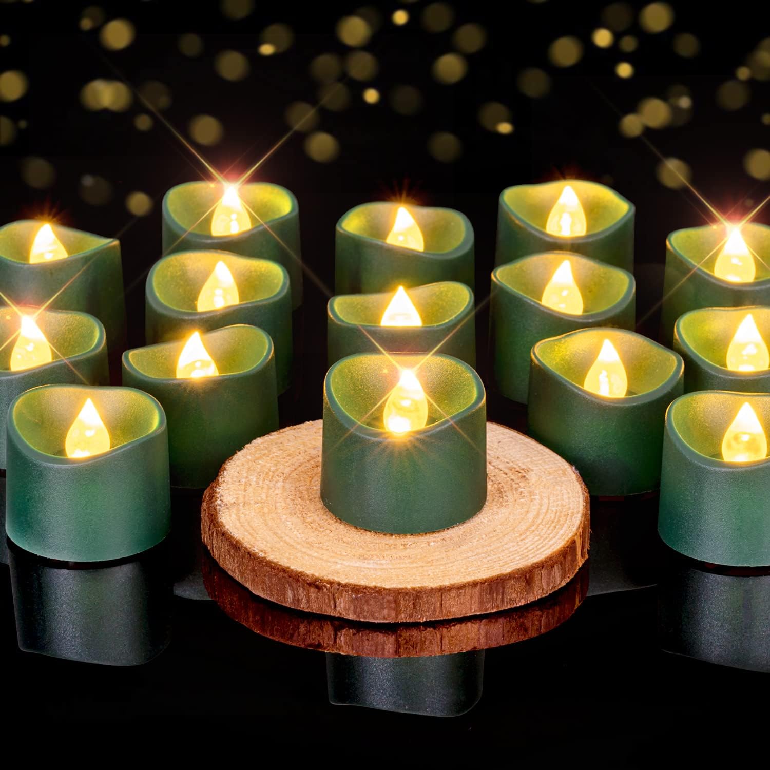 Homemory Green Tea Lights Candles Battery Operated, 200+Hour Flameless Flickering Fake...