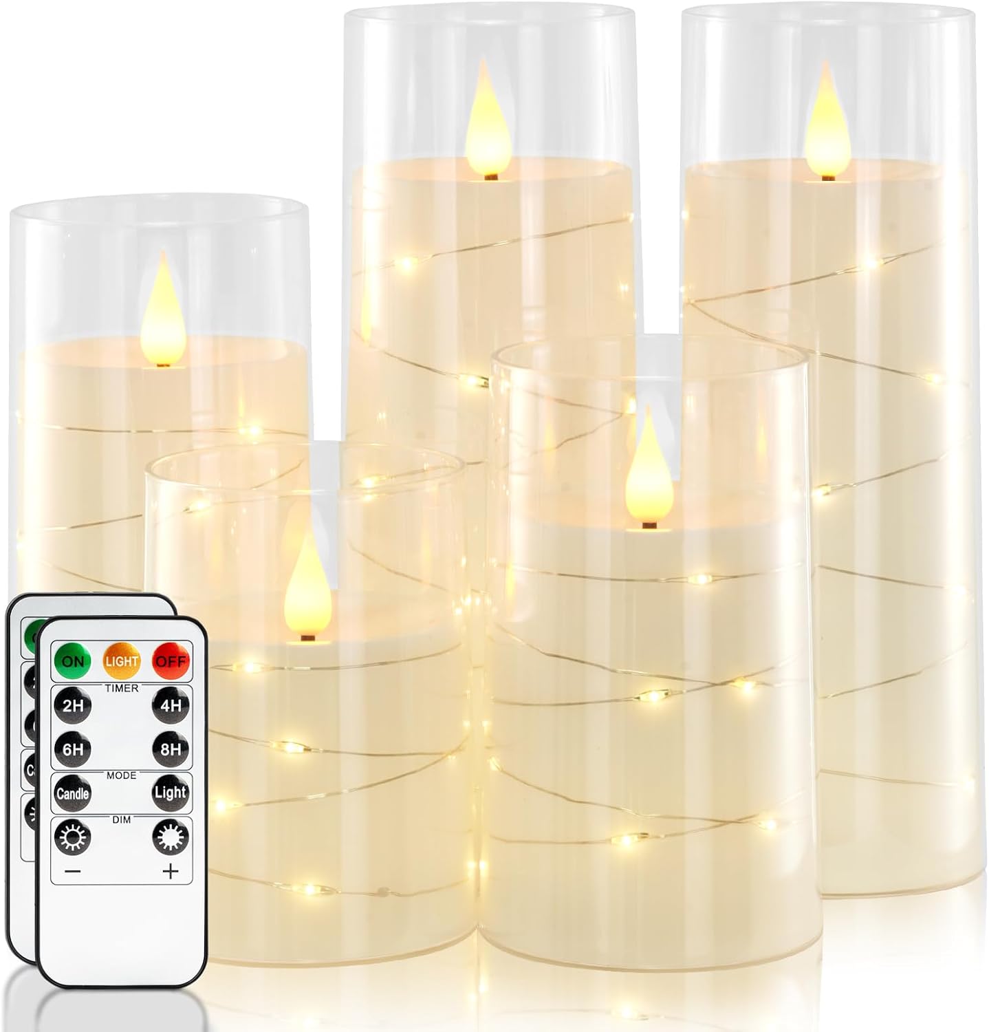 Homemory Pure White Flameless Candles with Embedded Star String Fairy Lights, Battery...