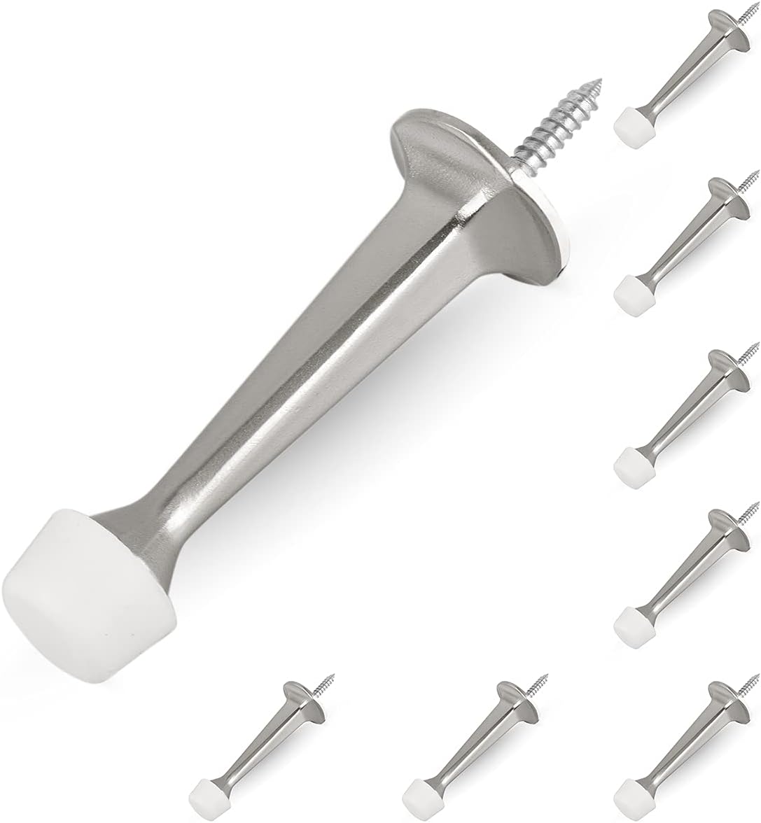 HOMOTEK 8 Pack Heavy Duty Solid Rigid Door Stop with Soft Rubber Tip, Zinc Die Cast Door... image