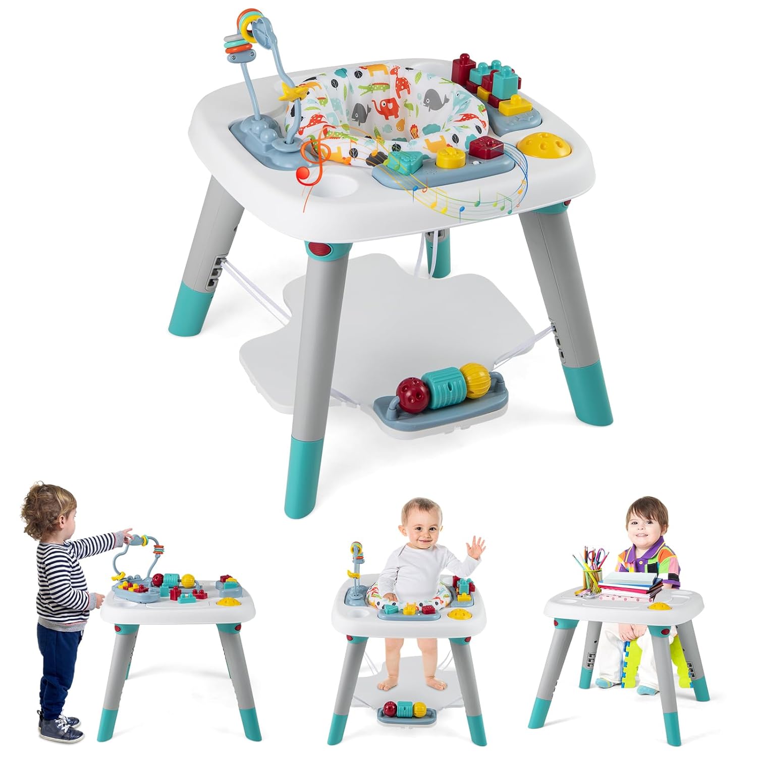 HONEY JOY Baby Bouncer Activity Center, 6-in-1 Infant Jumper & Standing Play Table w/ 360°...