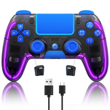 Honghao Controllers for PS4,Custom P4 Remote with Hall 3D Joystick, RGB Wireless Game...