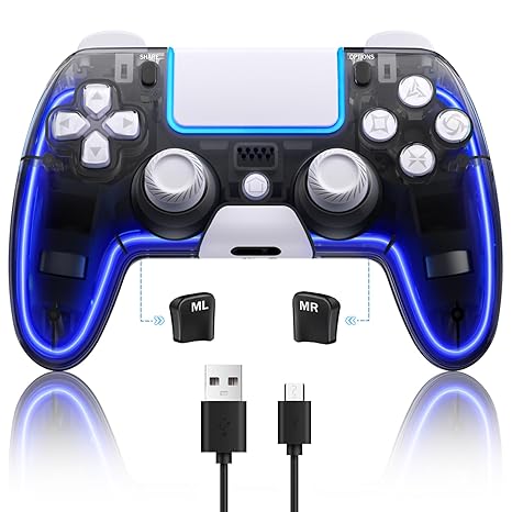 Honghao Controllers for PS4,Custom PS4 Remote with Hall 3D Joystick, RGB Wireless Game...