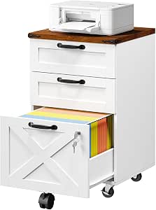 HOOBRO 3 Drawer File Cabinet with Lock, Mobile Farmhouse Filing Cabinet for A4/Letter Size...