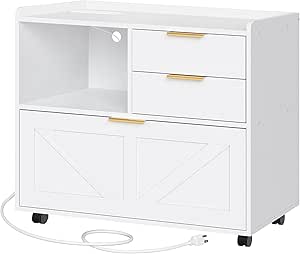 HOOBRO Lateral File Cabinet, Wooden Office Storage Drawers with Charging Station, Filing...