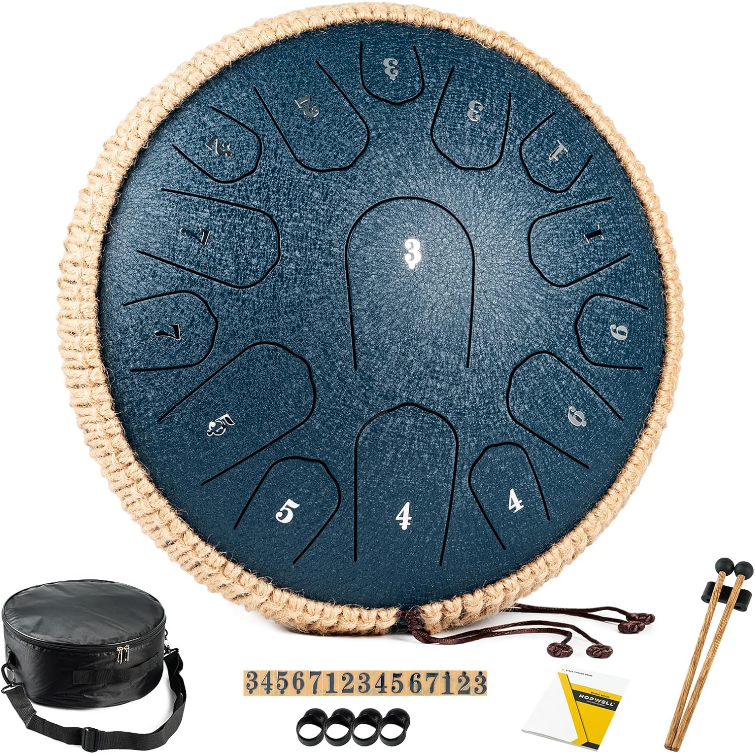 HOPWELL Steel Tongue Drum - 13 Inches 15 Notes Tongue Drum - Hand Pan Drum with Music Book...