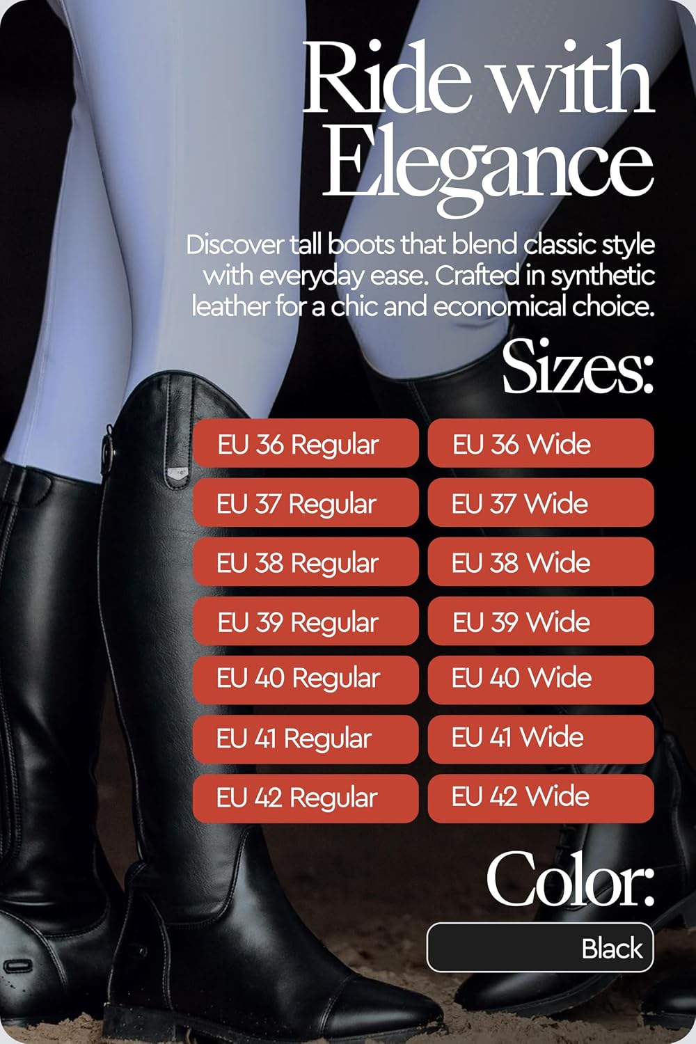 HORZE Rover Women's Synthetic Leather Dressage Tall Riding Boots | All-Weather... image