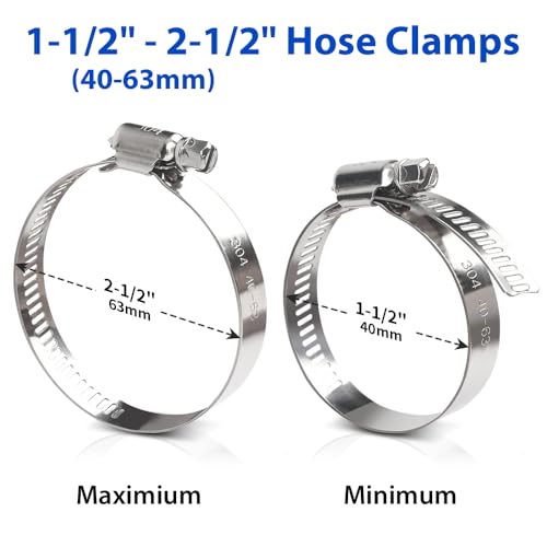 Hose Clamp, 10 Pieces 2.5 Inch Stainless Steel Hose Clamps for 1 1/2 Inch to 2 1/2 Inch Hose... image