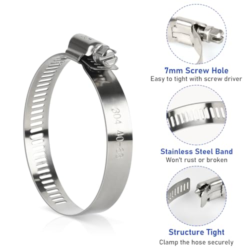 Hose Clamp, 10 Pieces 2.5 Inch Stainless Steel Hose Clamps for 1 1/2 Inch to 2 1/2 Inch Hose... image