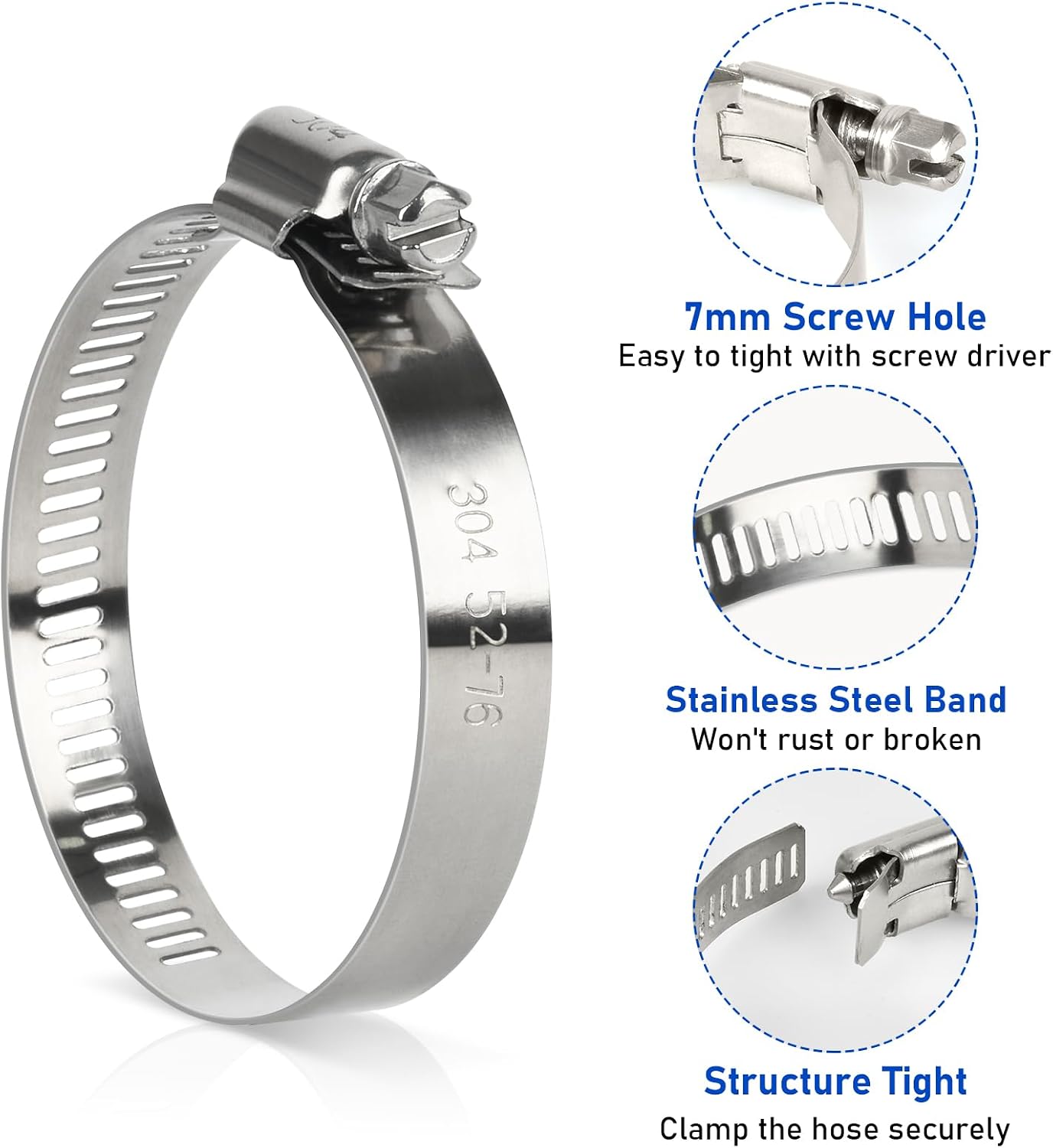 Hose Clamp 3 Inch, 10 Pack Stainless Steel Hose Clamps for 2 1/2 Inch to 3 1/2 Inch Hose... image